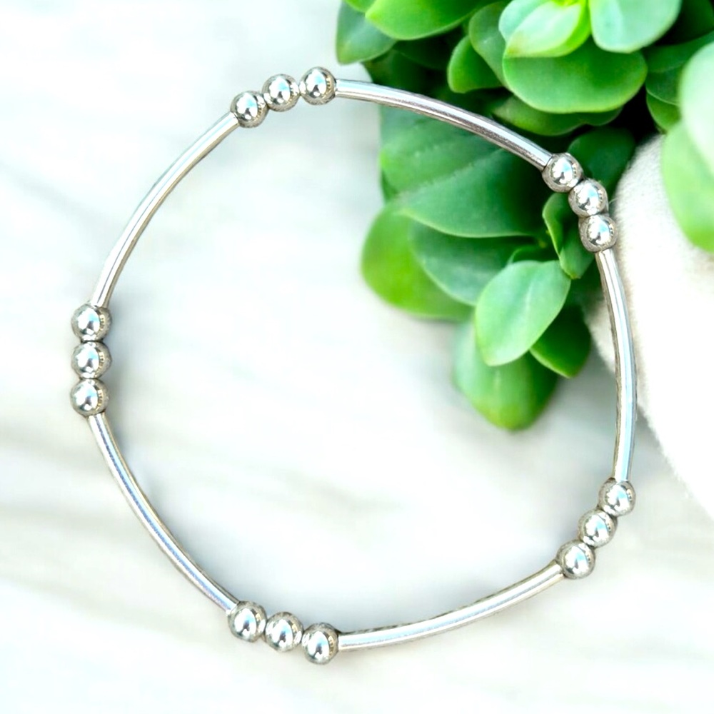 Bracelet sterling silver beads stretch .925 with bar waterproof wear in shower